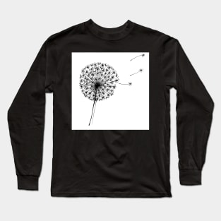 Dandelion Clock Black and White Drawing Long Sleeve T-Shirt